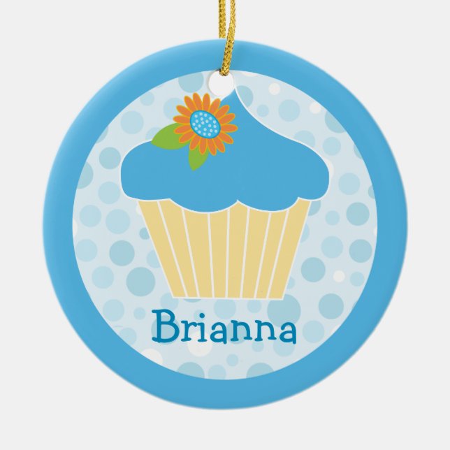 Ornamento azul doce do cupcake (Frente)