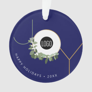 Ornamento Azul Marinho JOY Grinalda Feliz Natal Logotipo Pro