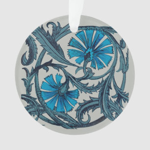 Ornamento Azulejo decorativo rústico de arte floral azul vin