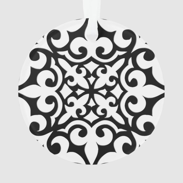 Ornamento Azulejo marroquino - branco com fundo preto (Verso)