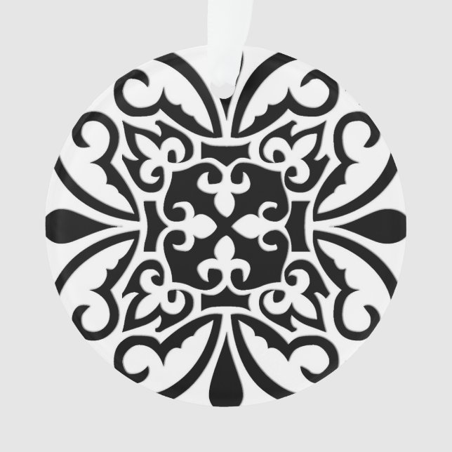 Ornamento Azulejo marroquino - preto com fundo branco (Frente)
