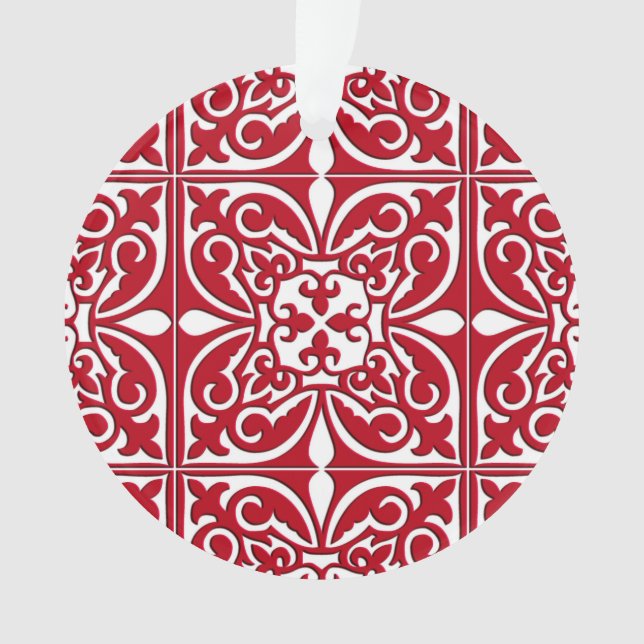 Ornamento Azulejo marroquino - vermelho escuro e branco (Frente)