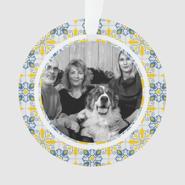 Ornamento Azulejos portugueses Foto do Natal da família (Frente)