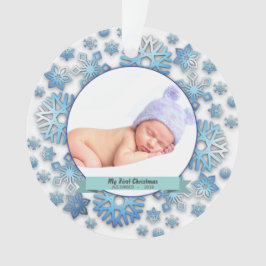 Ornamento Baby Boy Primeiro Natal Foto Flocos de Neve