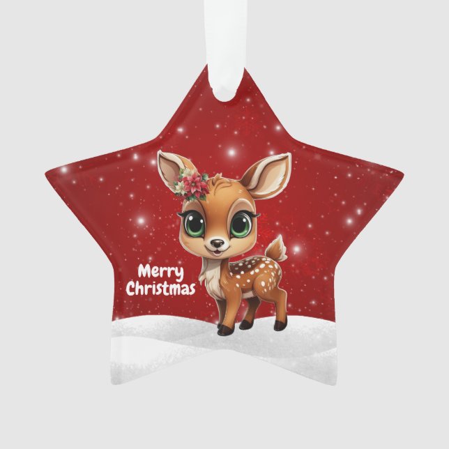 Ornamento Baby Deer, Fawn, Doe 🦌 🎄Cute Merry Christmas (Frente)