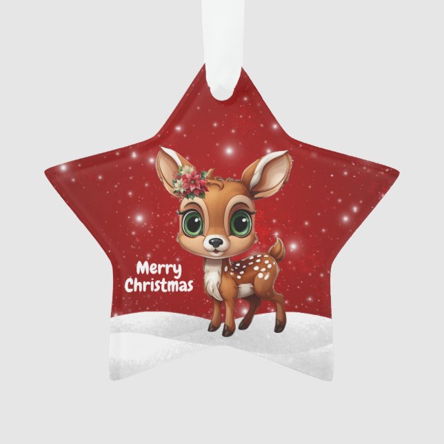 Ornamento Baby Deer, Fawn, Doe 🦌 🎄Cute Merry Christmas (Frente)