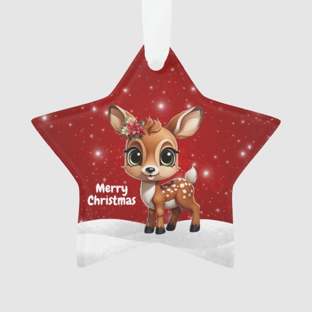 Ornamento Baby Deer, Fawn, Doe 🦌 🎄Cute Merry Christmas (Frente)