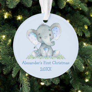 Ornamento Baby First Christmas Watercolor Elepher Blue