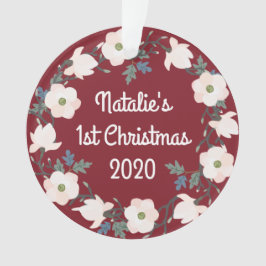 Ornamento Baby Girl First Christmas Floral Burgundy Foto