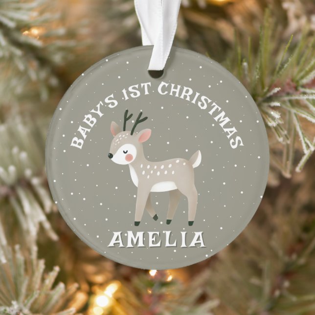 Ornamento Baby’s 1st Christmas Reindeer Keepsake Photo (Árvore)
