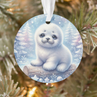 Ornamento Baby Seal in Pastel Pines
