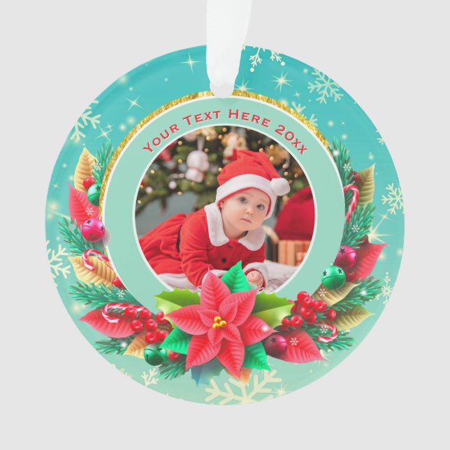 Ornamento Baby's First Christmas Custom Name Photo Keepsake (Frente)
