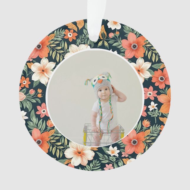 Ornamento  Baby's First Christmas Ornament Photo Floral (Frente)