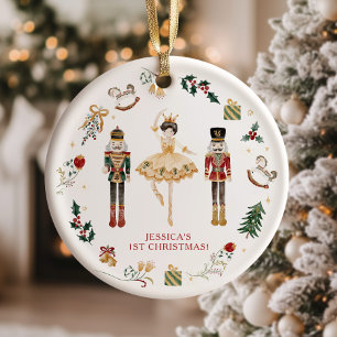Ornamento Bailarina de quebra-nozes vermelha e dourada prime