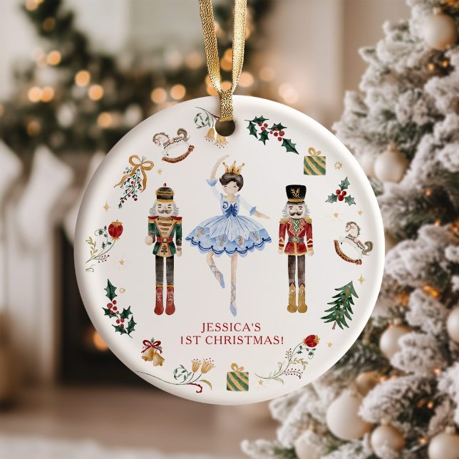 Ornamento Balerina de ouro azul-preguiçoso no primeiro Natal (Criador carregado)