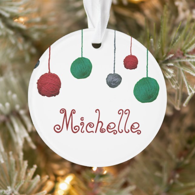 Ornamento Balls of Yarn Crafty Holiday / Seu texto (Árvore)