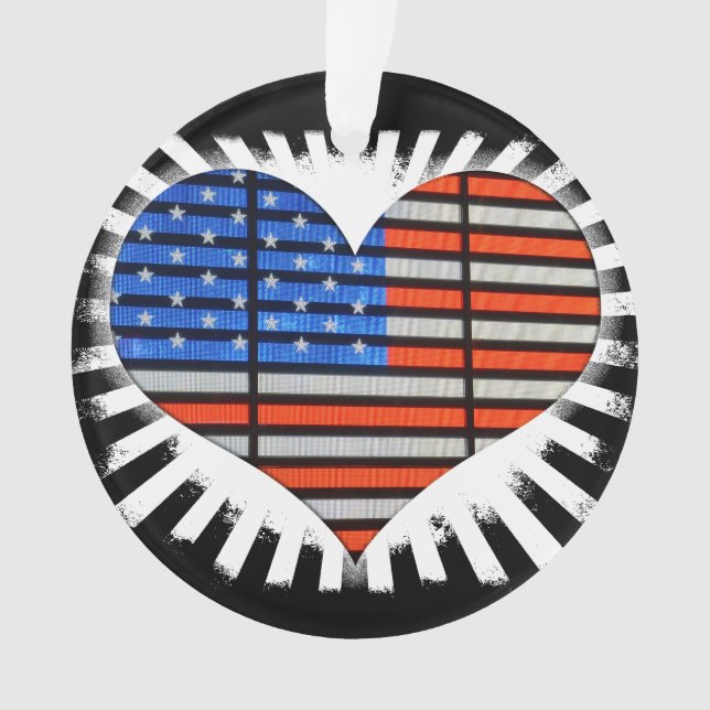 Ornamento Bandeira Americana do Coração Patriótica (Frente)