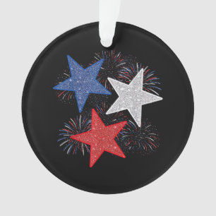 Ornamento Bandeira Americana Estrelas Fogos de Artifício 4 d