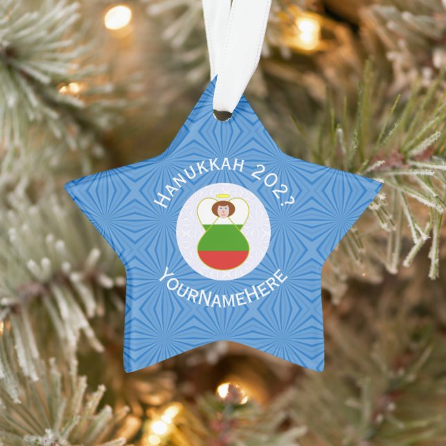 Ornamento Bandeira da Bulgária Anjo Hanukkah Personalizada  (Árvore)