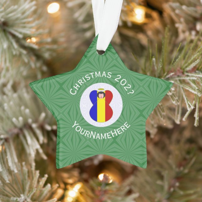 Ornamento Bandeira de Natal do Anjo Romeno Personalizada (Árvore)