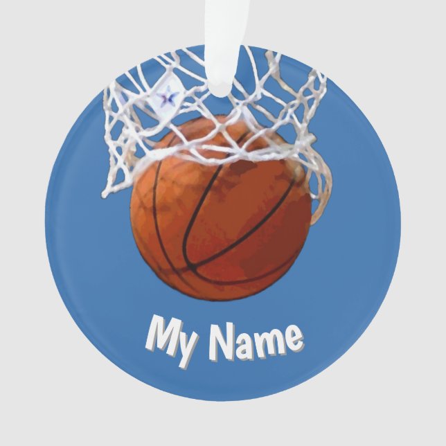 Ornamento Basketball Your Name Custom Steel Blue Background (Frente)