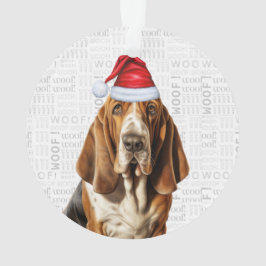 Ornamento Basset Hound com nome de cachorro e foto de Natal