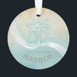 Ornamento Beach House Palm Trees Aqua ID623<br><div class="desc">Este design de ornamento acrílico nas cores suaves do mar e da areia permite que você adicione facilmente seu próprio nome e texto usando o modelo fornecido. A simples imagem das palmeiras em um fundo angustiado, aquarela, é destacada por um sotaque de onda em aqua e branco. Se você não...</div>