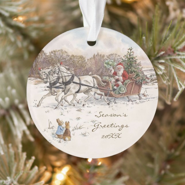 Ornamento Beatrix Potter Rabbits e Snowman no Natal (Árvore)