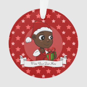 Ornamento Bebê afro-americano bonito com chapéu de Natal