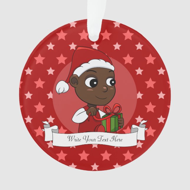 Ornamento Bebê afro-americano bonito com chapéu de Natal (Frente)