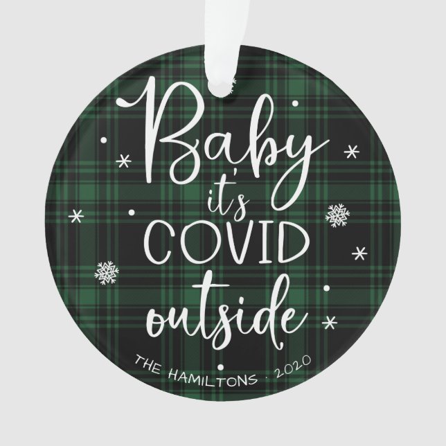 Ornamento Bebê É Covid Lá Fora Natal Engraçado Verde (Frente)