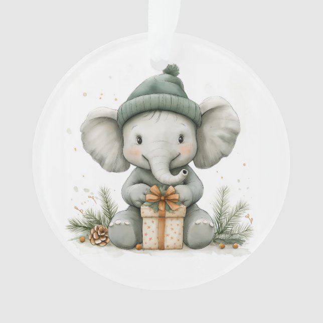 Ornamento Bebê Elefante da Série Adorável de Natal Animal (Frente)