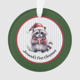 Ornamento Bebê Mapache Segurando Presente Primeiro Natal da 