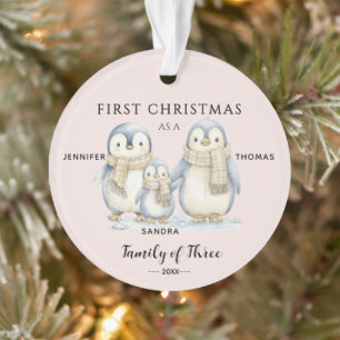 Ornamento Bebê Menina Primeira Família de Pinguins de Natal