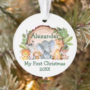 Ornamento Bebê Meu Primeiro Natal Safari Animais Greenerados