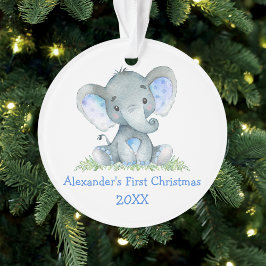 Ornamento Bebê Primeiro Natal Aquarela Elefante Azul