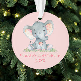 Ornamento Bebê Primeiro Natal Aquarela Elefante Rosa
