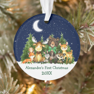 Ornamento Bebê Primeiro Natal Floresta Animais Arco Verde