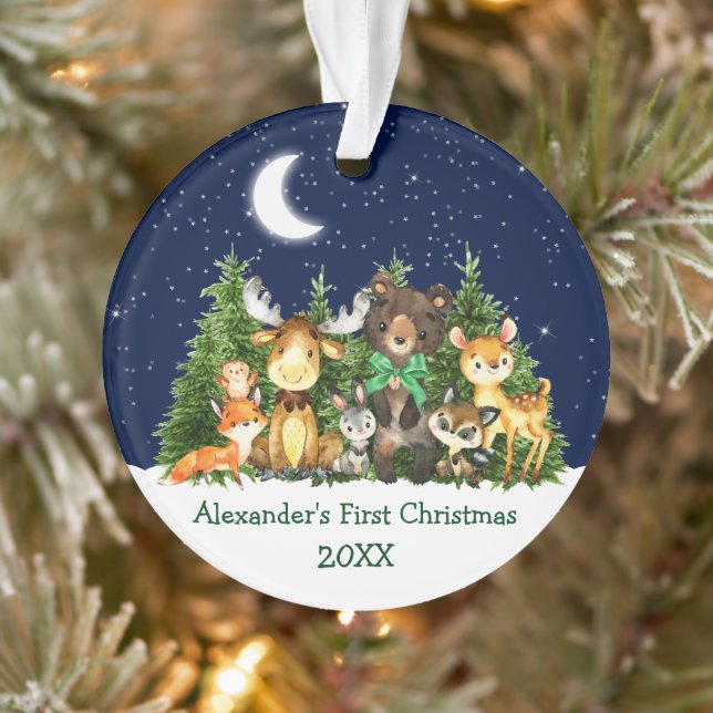 Ornamento Bebê Primeiro Natal Floresta Animais Arco Verde (Árvore)