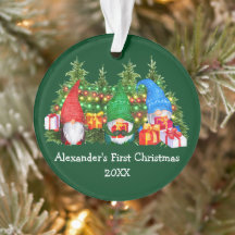 Bebê Primeiro Natal Luz Gnomos Verde