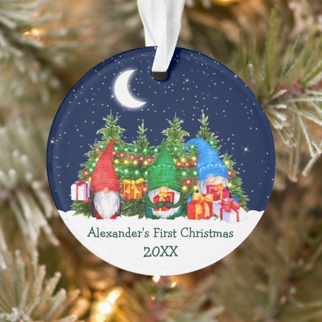Ornamento Bebê Primeiro Natal Luzes Aquarela Cognomos Céu (Árvore)