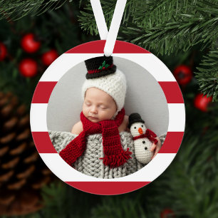 Ornamento Bebê Primeiro Natal Moderno - Foto de Strips Verm