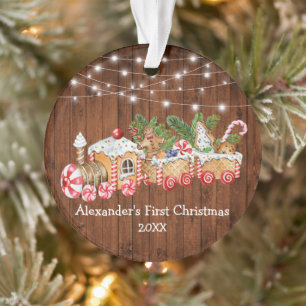 Ornamento Bebê Primeiro Natal Pão Gingerido Comboio Madeir