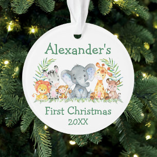 Ornamento Bebê Primeiro Natal Safari Animais Verdadeiros