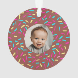 Ornamento Bebês Brown Doughnut Primeira Foto Personalizada d