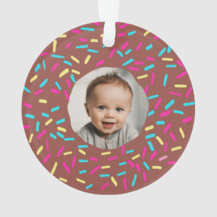 Ornamento Bebês Brown Doughnut Primeira Foto Personalizada d