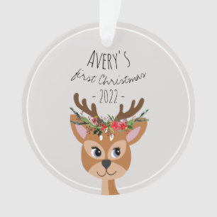 Ornamento Bebês Meninas Primeiro Natal Reindeer Festivo e N