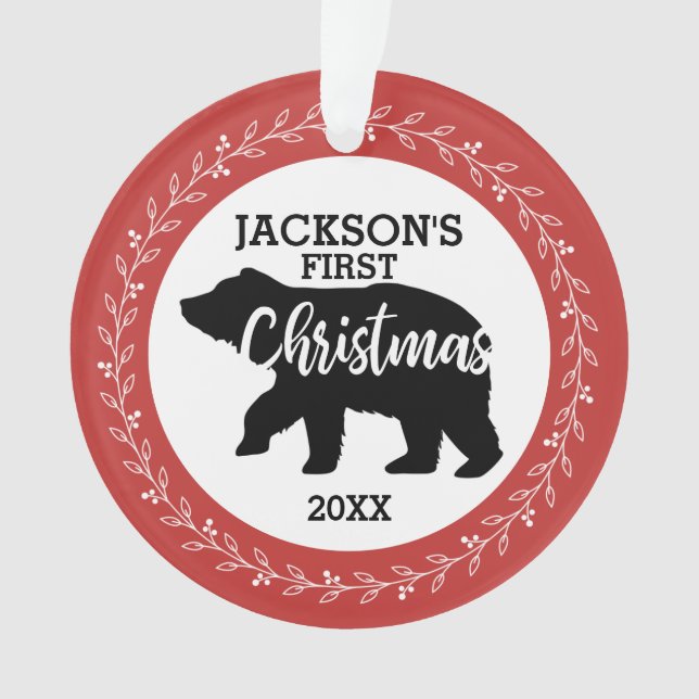 Ornamento Bebês Primeira Foto de Natal (Frente)