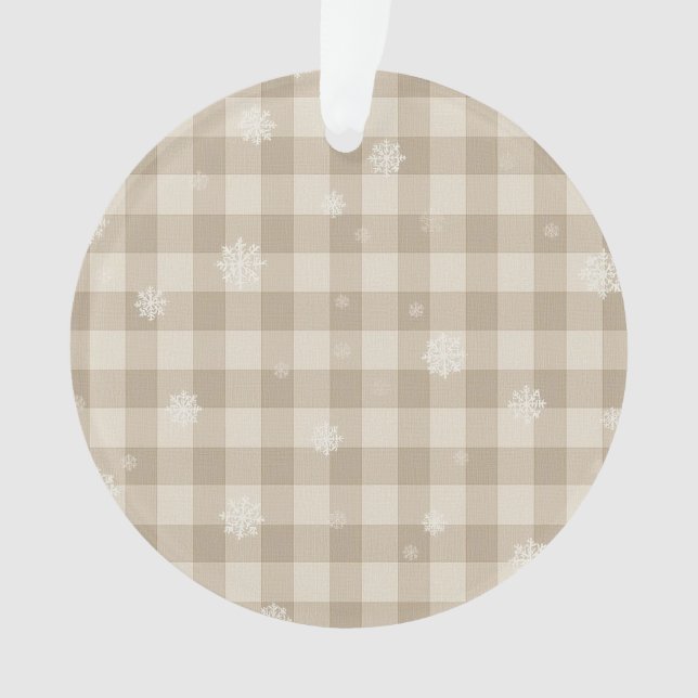 Ornamento Beige Gingham Snowflake Ornament – Neutral Farm (Frente)
