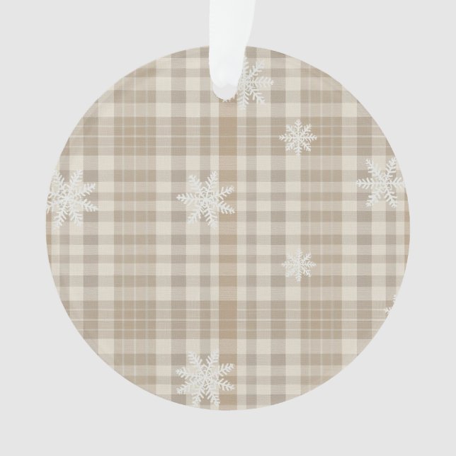 Ornamento Beige Gingham Snowflake Ornament – Neutral Rustic (Frente)